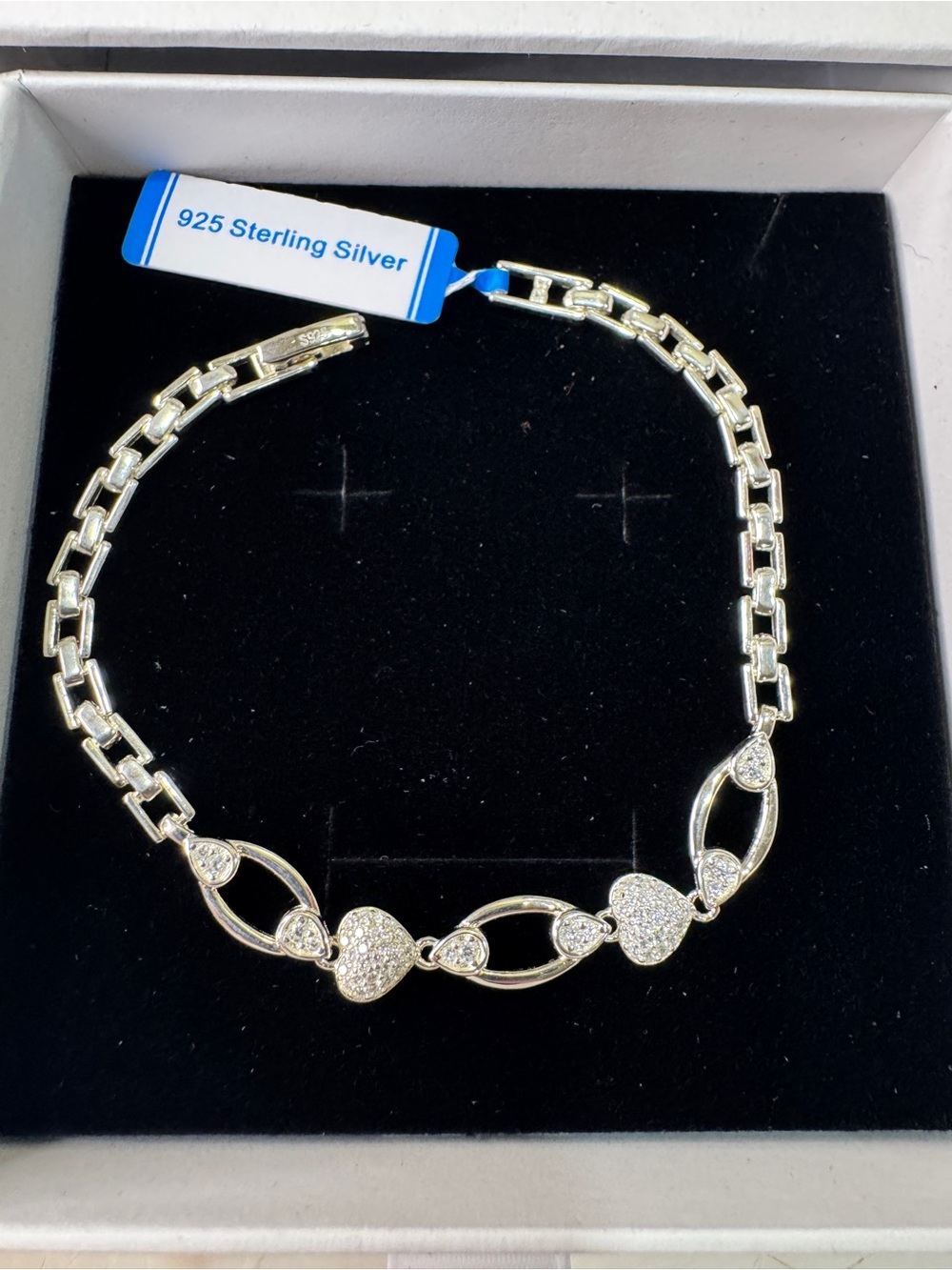 Sterling Silver Moissanite Heart Link Bracelet - White/Gold Tone